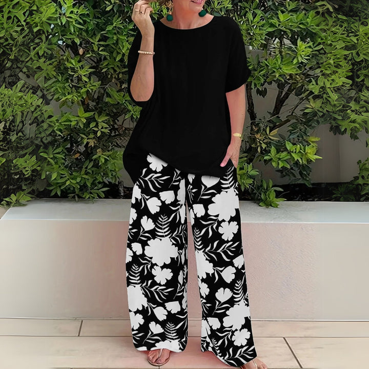 Laura | Plus Size Elegant To-delt Sett Blomster Mønster Bred Ben