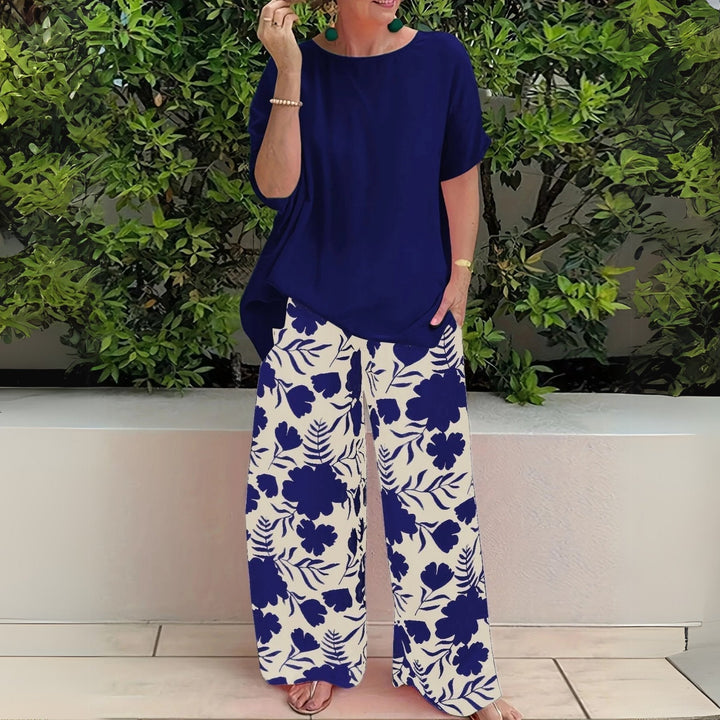 Laura | Plus Size Elegant To-delt Sett Blomster Mønster Bred Ben