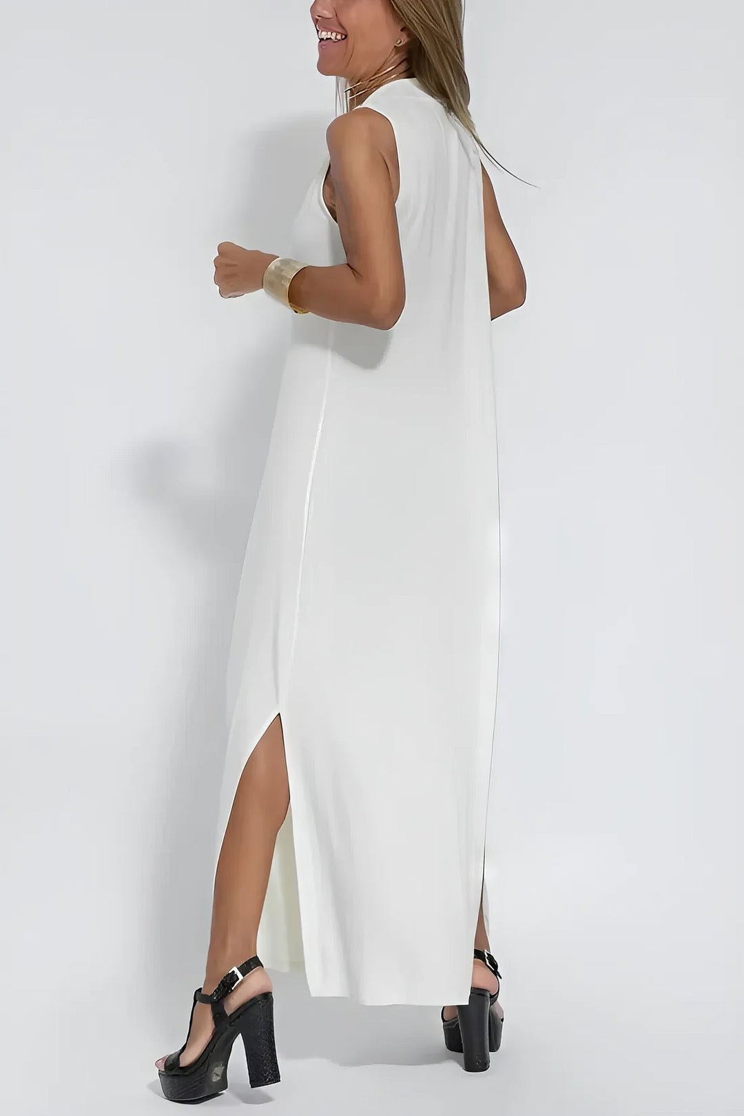 Mathilde | Plus Size Lang Kjole V-Hals Elegant Uten Ermer