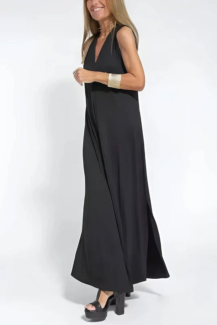 Mathilde | Plus Size Lang Kjole V-Hals Elegant Uten Ermer