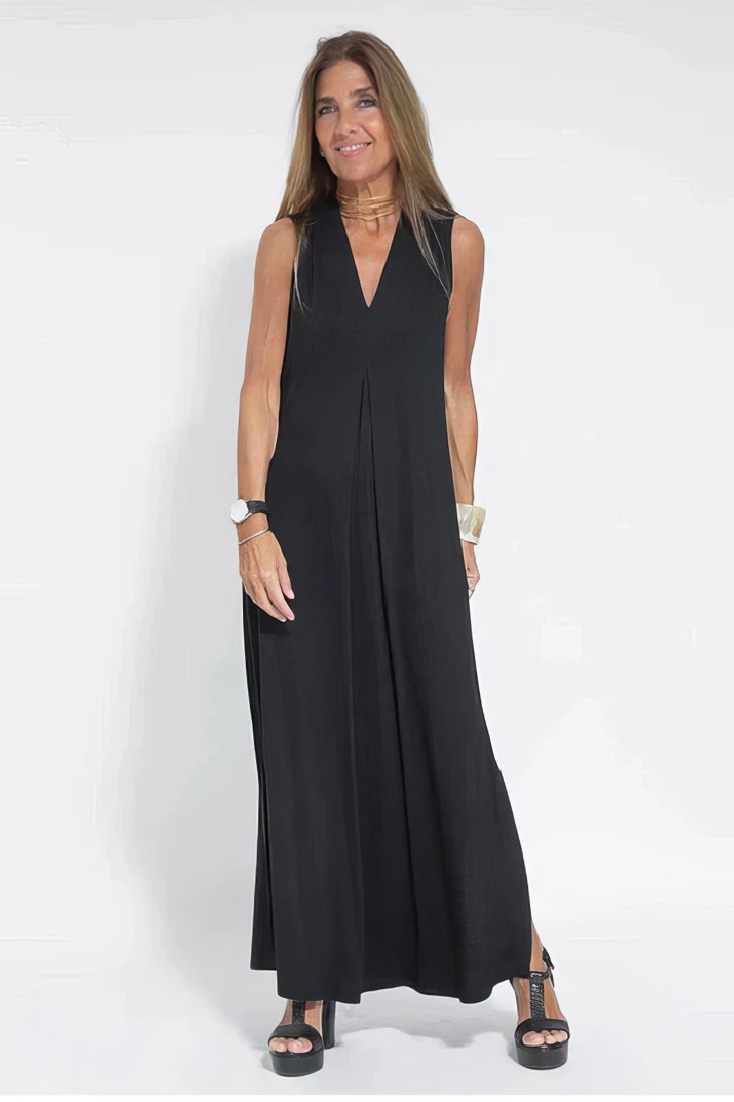 Mathilde | Plus Size Lang Kjole V-Hals Elegant Uten Ermer