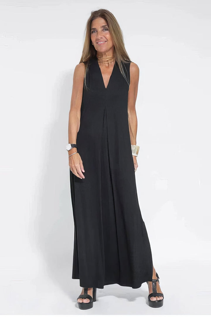 Mathilde | Plus Size Lang Kjole V-Hals Elegant Uten Ermer