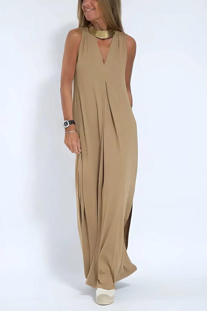 Mathilde | Plus Size Lang Kjole V-Hals Elegant Uten Ermer