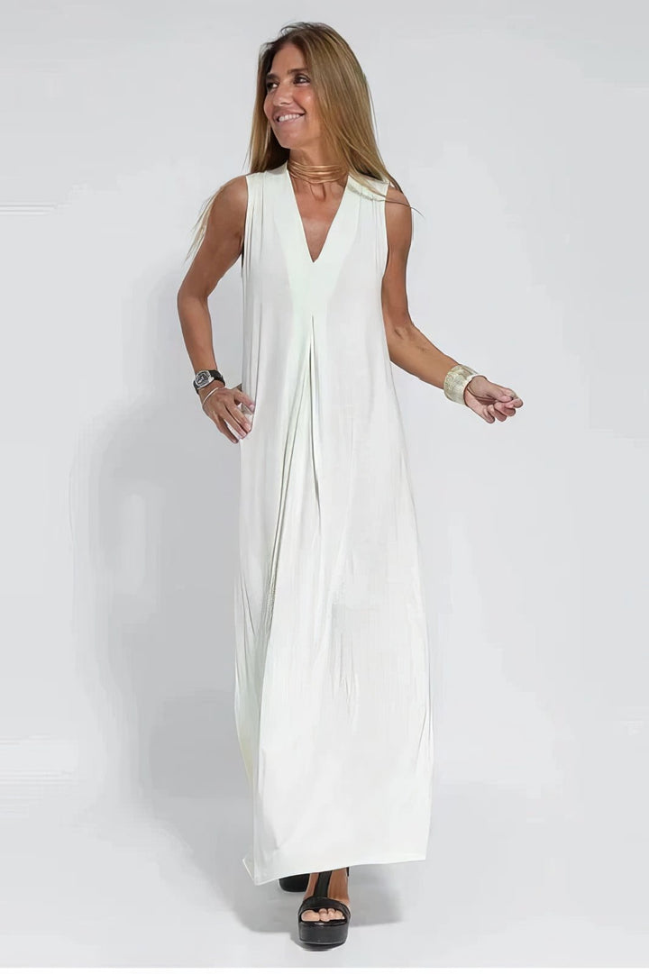 Mathilde | Plus Size Lang Kjole V-Hals Elegant Uten Ermer