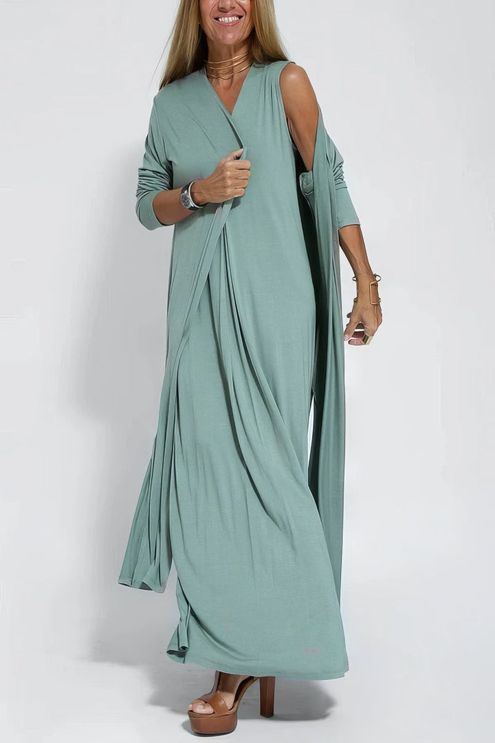 Mathilde | Plus Size Lang Kjole V-Hals Elegant Uten Ermer