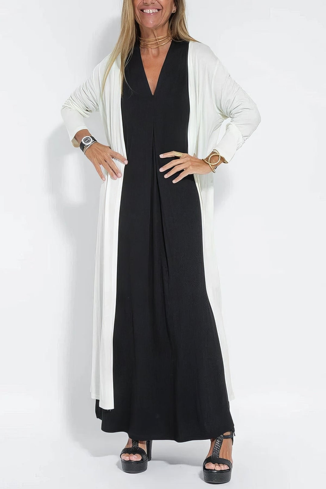 Mathilde | Plus Size Lang Kjole V-Hals Elegant Uten Ermer