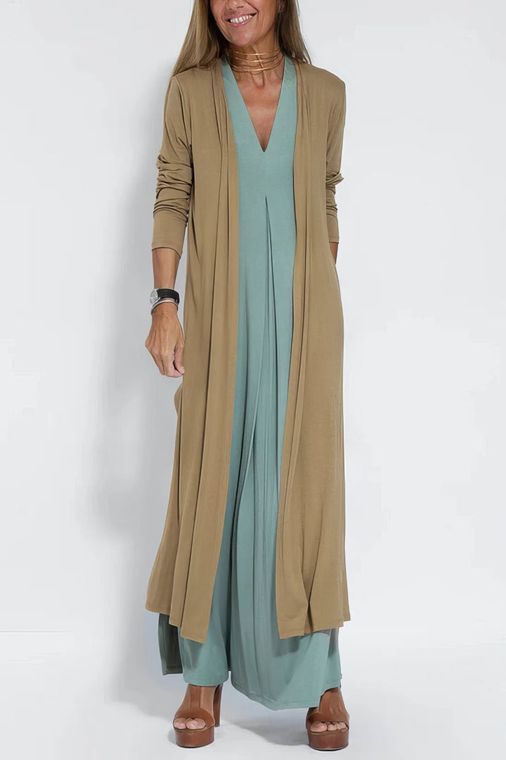 Mathilde | Plus Size Lang Kjole V-Hals Elegant Uten Ermer