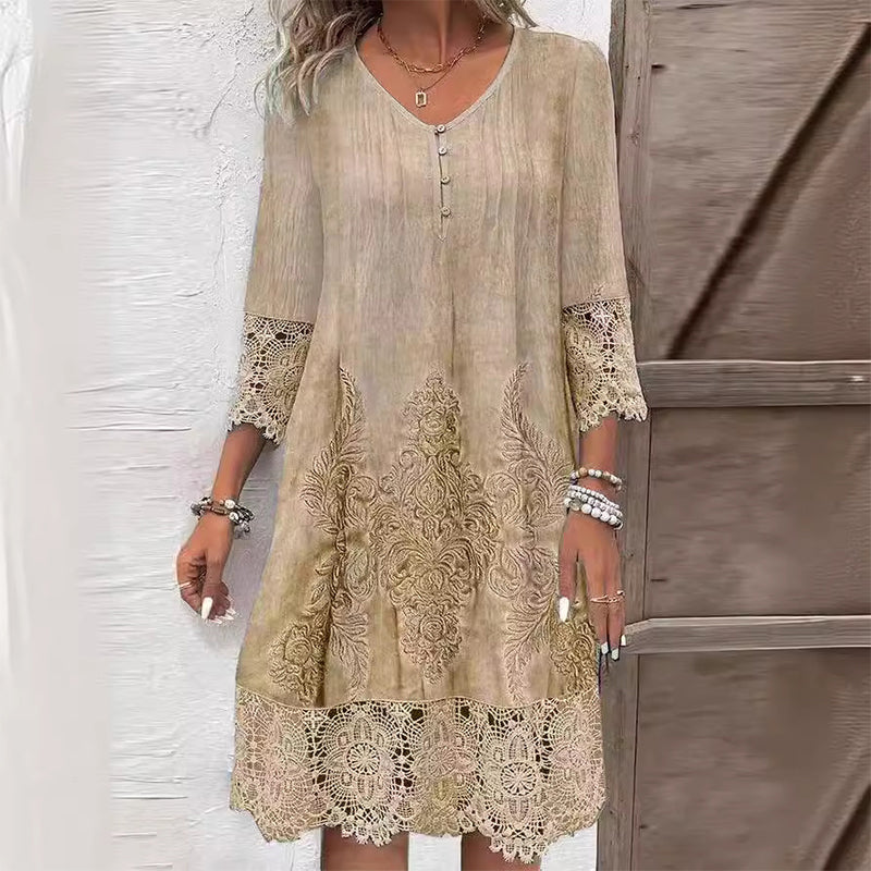 Ester | Damers Vintage Blondekant Løs Kjole