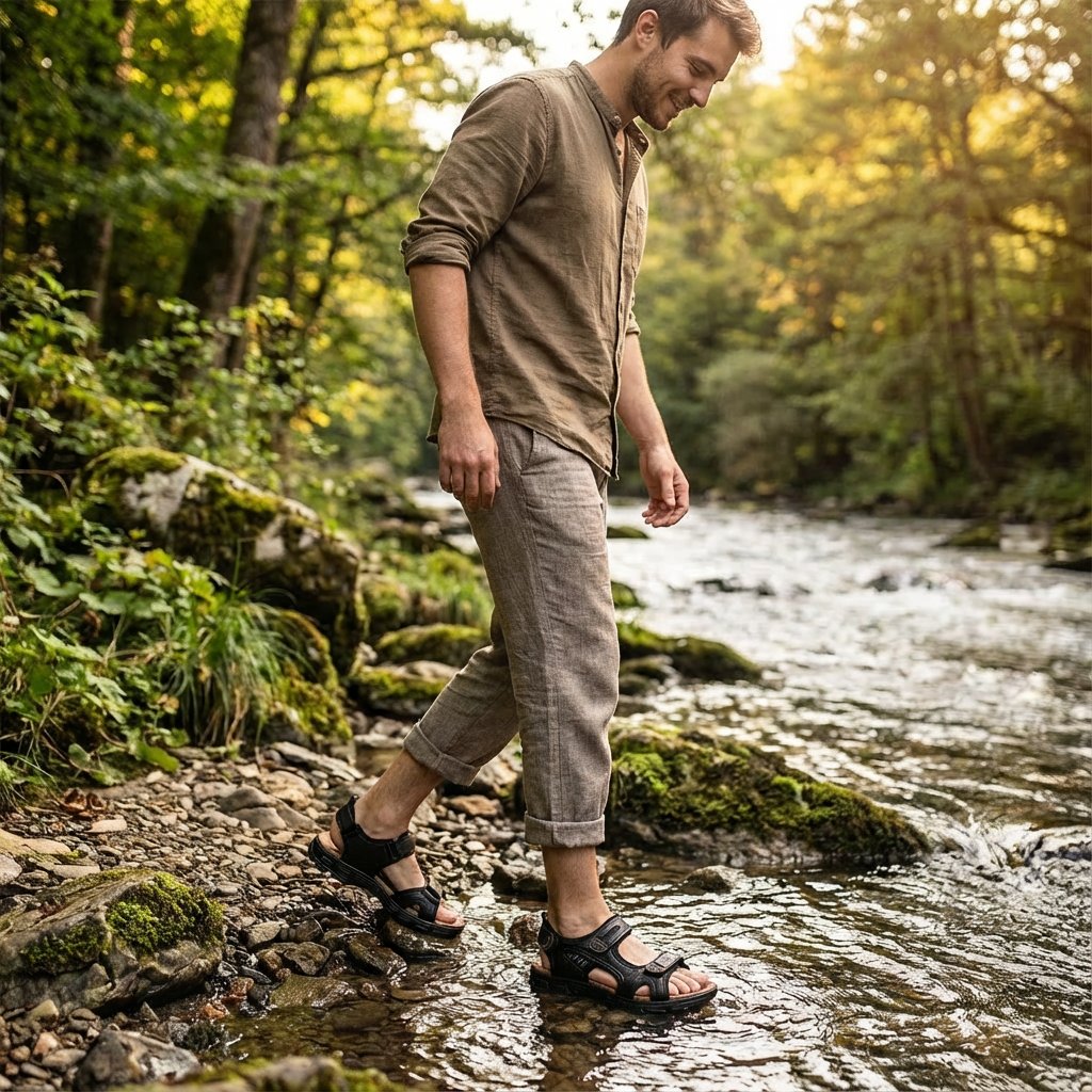 Lea | Unisex Tursandaler med Borrelås Lukking og Sklisikker Såle Utendørs