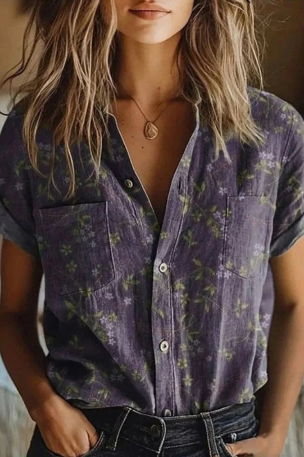 Freja | Vintage Blomster Bluse Kato Skjorte Kort Erme