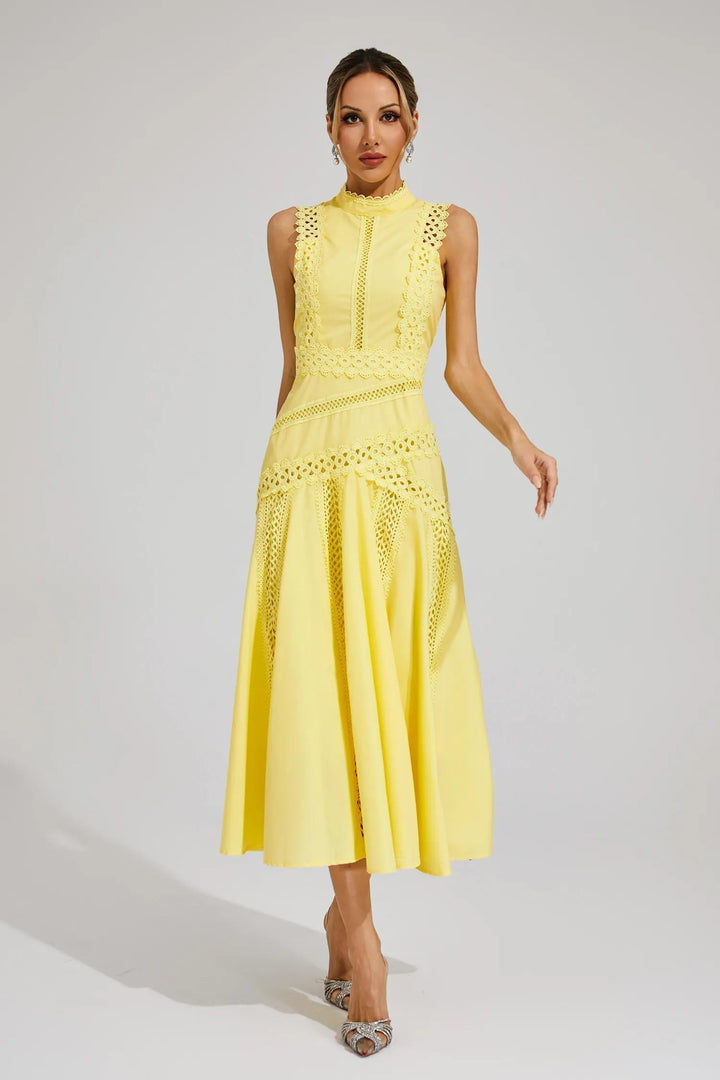 Andrea | Kvinne uten ermer Blonde Midi Kjole for Bryllupsgjester