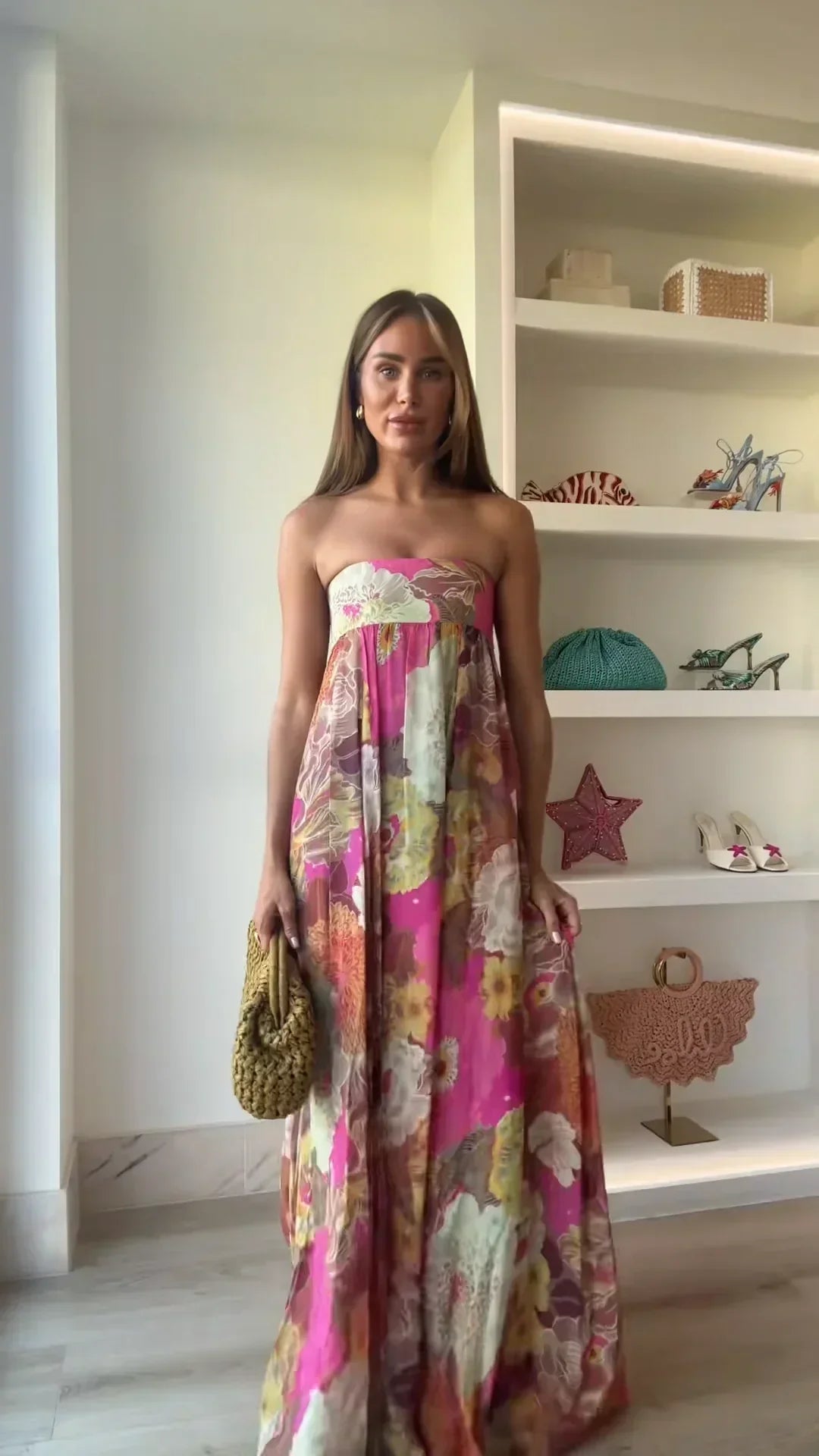 Michella | Kvinne Uten Ermer Blomstrete Maxi Bryllupsgjestedrakt